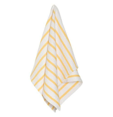 The Dish Towel "Basketweave" shows the hanging of the yellow and white stripes. 