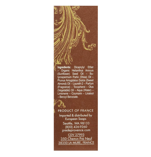 Back of beard oil box with list of ingredients and yellow willow branch imagery. 