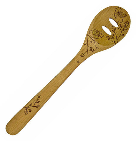 Solid Beechwood Slotted Spoon "Woodland" - Birds