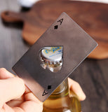 Ace of spades metal bottle opener looks like a playing card opening a bottle