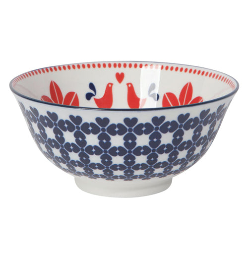 Stamped 6-Inch Bowl, "Red and Navy Bird"