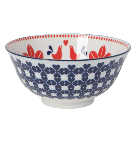 Stamped 8-Inch Bowl, "Red and Navy Bird"