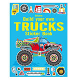 A "Build Your Own Trucks Sticker Book" covered with various things to create the truck of your dreams such as tires, exhaust, and chassis