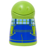 This butter dispenser is lime green and is shaped like a boy in blue overalls.