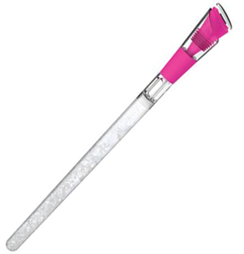 Clear chill cooling pour spout with pink top.