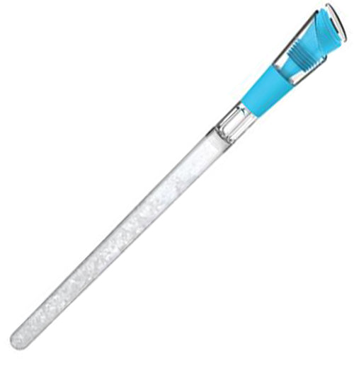 Clear chill cooling pour spout with blue top.