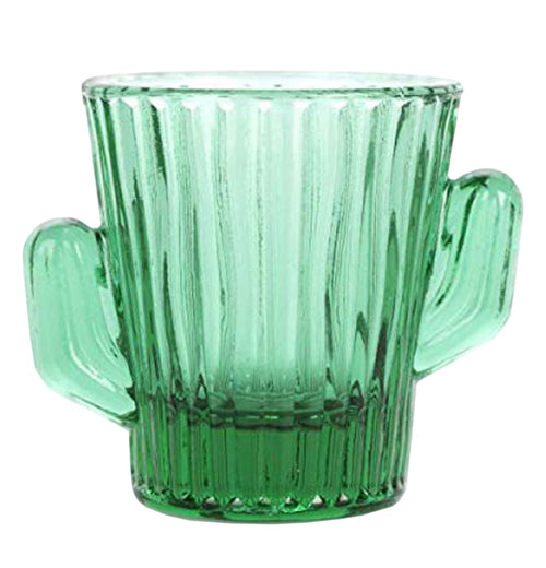 This small green glass is shaped like a desert cactus.