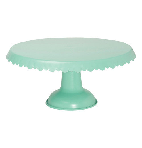 Aqua metal cake stand with a drape design.