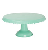 Aqua metal cake stand with a drape design.