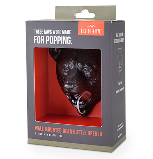 Black bear bottle opener in the package. 