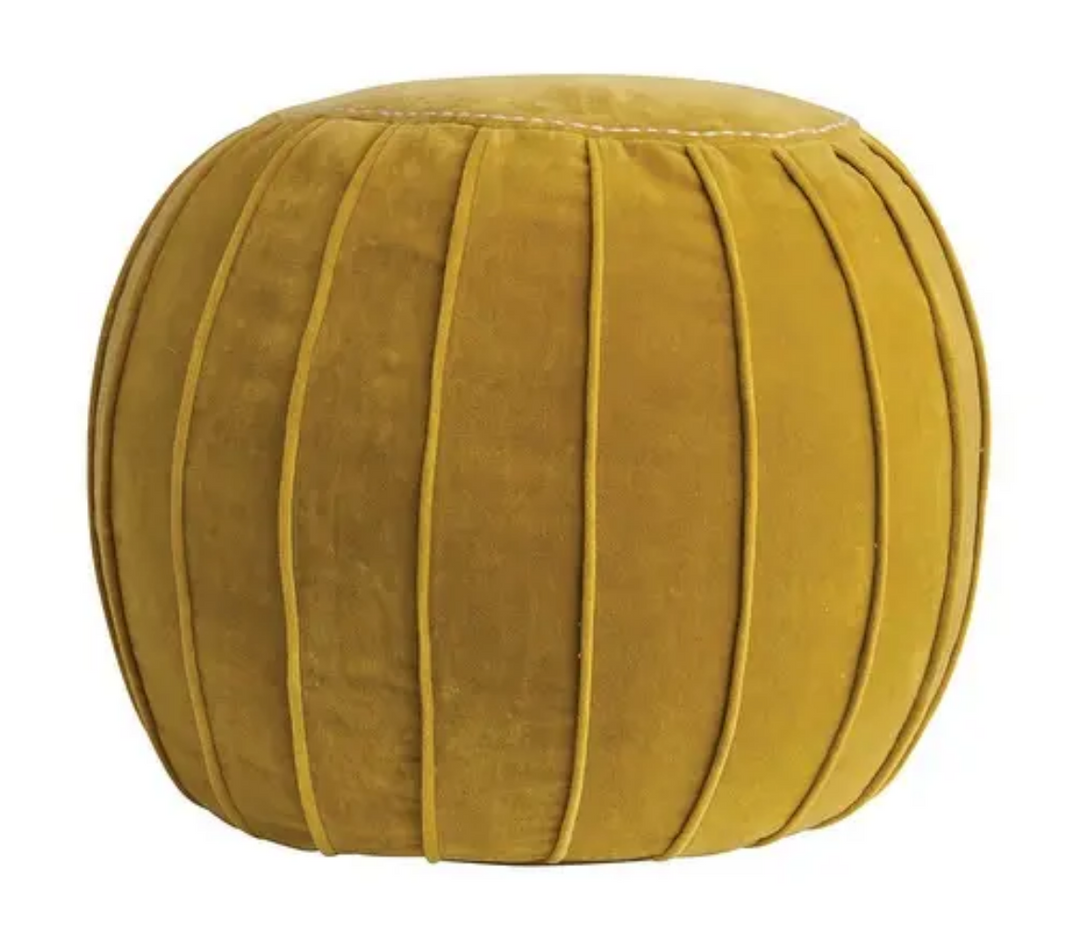 Cotton Velvet Pleated Pouf, Chartreuse