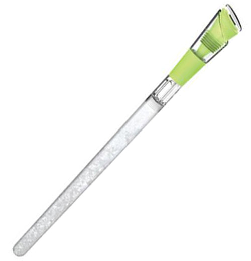 Clear chill cooling pour spout with green top.