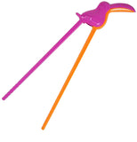 Pink and orange chopsticks shaped like a Toucan bird