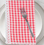 Cloth Napkin "Red Check" with Lace Edges