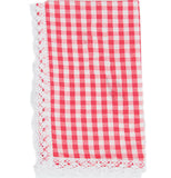 Cloth Napkin "Red Check" with Lace Edges