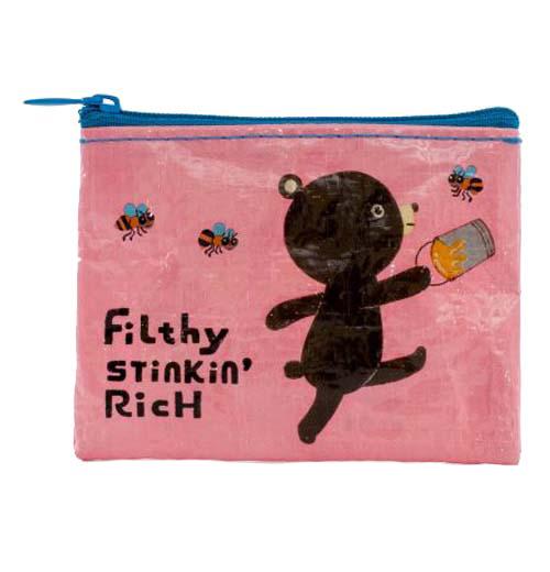 A cub bear swinging a honeypot with bees with caption on the pink background.