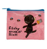 A cub bear swinging a honeypot with bees with caption on the pink background.