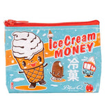 Two retro happy ice creams with caption "Ice Cream Money" over a light blue background.