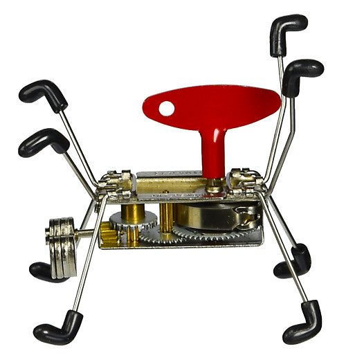 Robot with four black and Silver legs side view.
