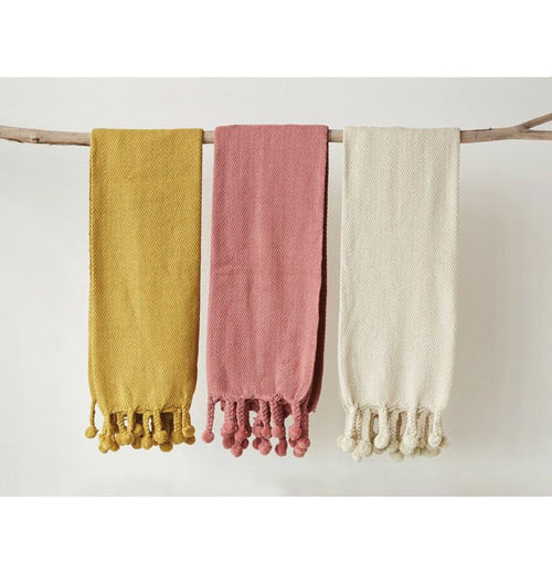 Cotton Throw with Pom Poms "Cream"