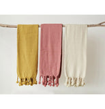 Cotton Throw with Pom Poms "Gold"