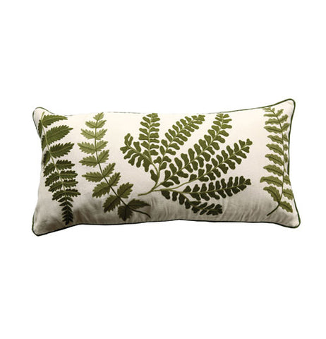 Cotton Pillow w/ Fern Fronds Embroidery