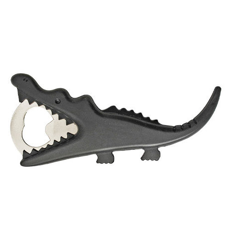 Bottle opener that looks like a black crocodile.