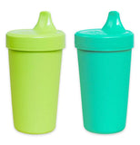 The Set of 2 "Aqua" Spill Proof Cups has the colors of lime and aqua with no-spill lids. 