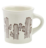 A dinnerware-quality ceramic mug with a desert inspired cactus design.