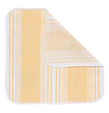 The yellow and white dishcloth folded over to see the back.