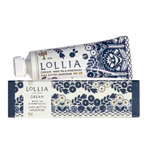 Hand creme is in a blue and white container with package matches.
