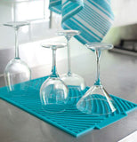 Aqua Blue Drying Mat with A display of Wine Glasses 