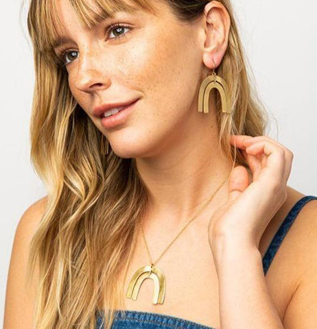 Matte Brass Rainbow Dangle Earrings