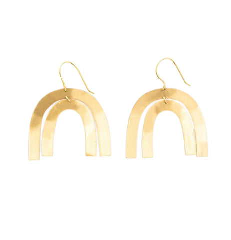 Matte Brass Rainbow Dangle Earrings