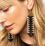 Emilie Arrow Beaded Fringe Black Earrings