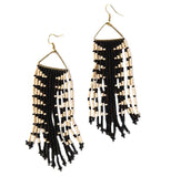 Emilie Arrow Beaded Fringe Black Earrings