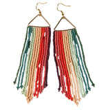Earrings, Dangle, Triangle "Pink Port Mint Teal Stripe Fringe"