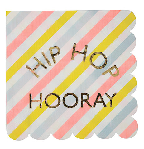 Easter napkins that are muti-color that says "Hip HOP Hooray."