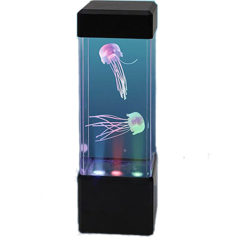 A decorative "aquarium" lamp with multi-colored lights and fake jellyfish in it.