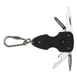 Key ring pocket multi-tool with flash light and knives.