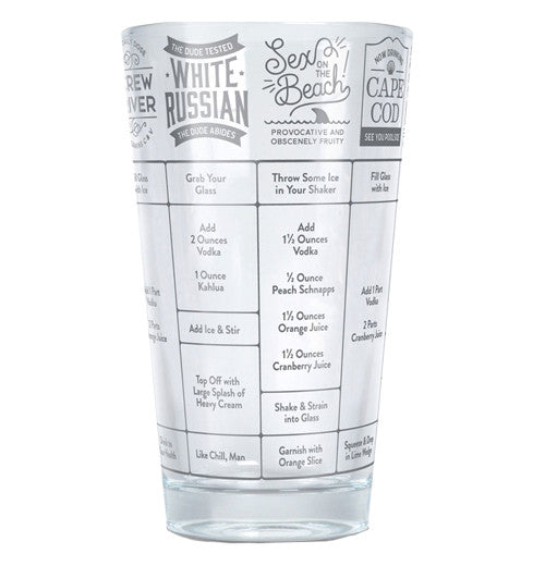 Cup with names of different vodka drinks on it.
