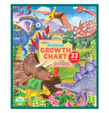This picture shows the box of the growth chart. the box features mulitple pictures of dinosaurs.