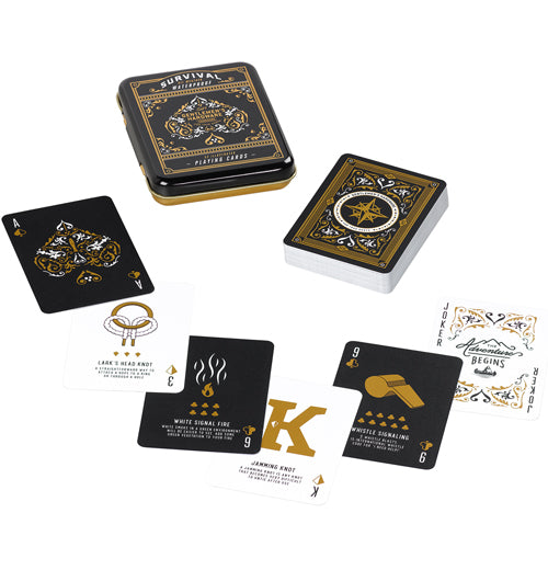 Card decorative case with the deck beside it. Each card has its own survival tips.