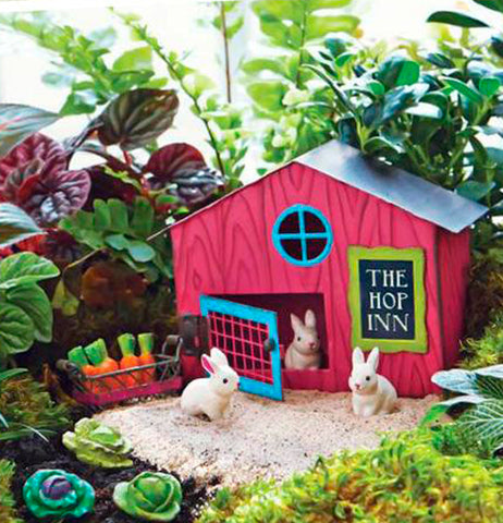 The 3 "Cabbage" Garden Picks are with the miniatures of the Hop Inn, the rabbits, the basket of carrots, and a real garden. 