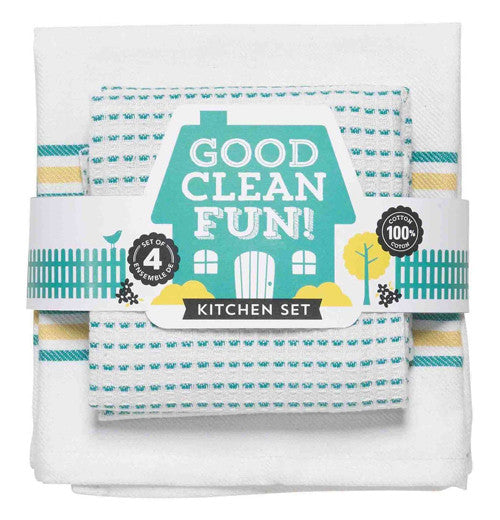 This set of 4 dishtowels has all the towels folded and wrapped in it&