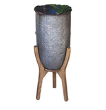 Galvanized Urn on Wood Base