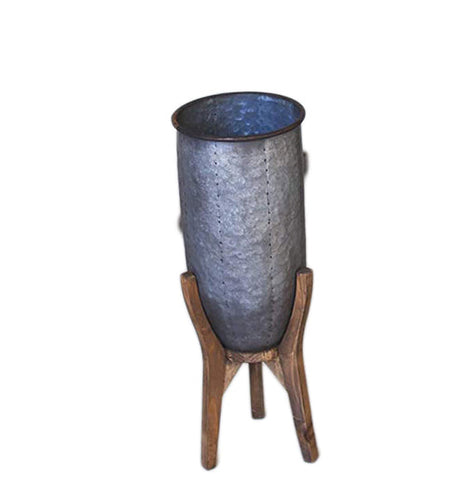 Galvanized Urn on Wood Base