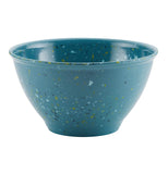 Front view of "Agave Blue" garbage bowl with yellow and white speckles.