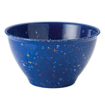 Blue and speckled garbage bowl.
