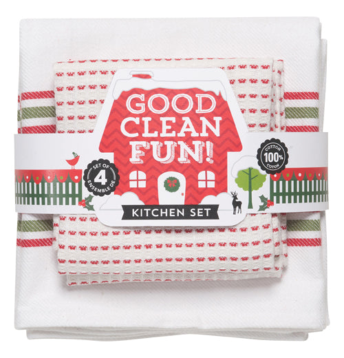 This set of 4 dishtowels have all the towels folded and wrapped in it&